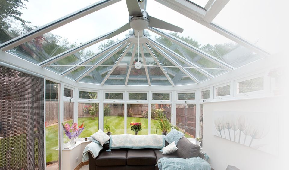 conservatory with roof glass in view