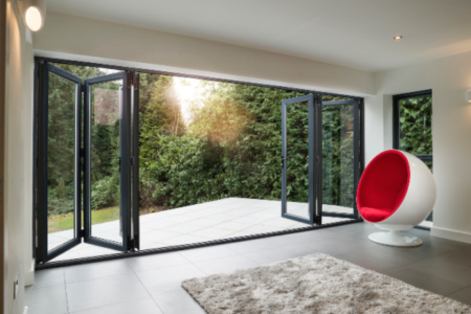 large open bi-fold doors in modern home