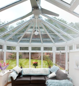 conservatory with roof glass in view