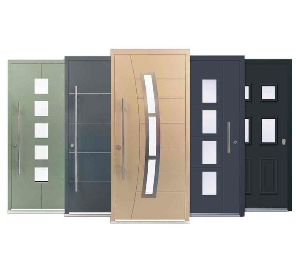 selection of different coloured aluminium doors