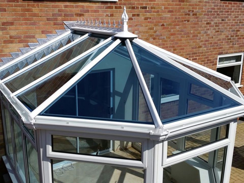 aerial view of conservatory with blue self-cleaning glass installed