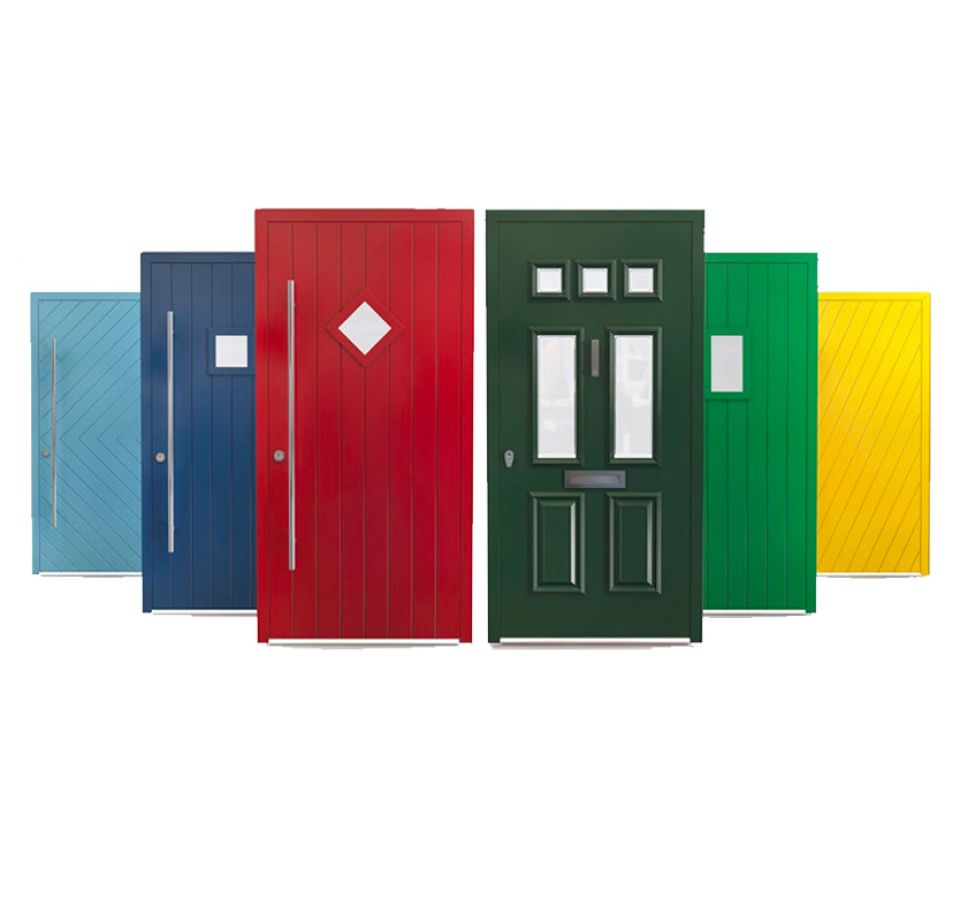 selection of different coloured aluminium doors